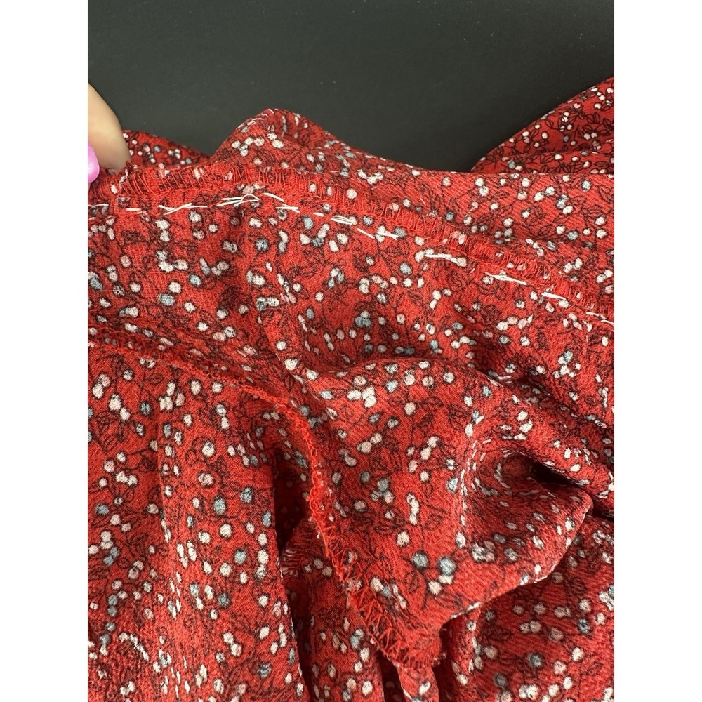 Max Studio Red Floral Boho Maxi Dress L Smocked Waist Tiered Cottagecore WW11 - Picture 6 of 13